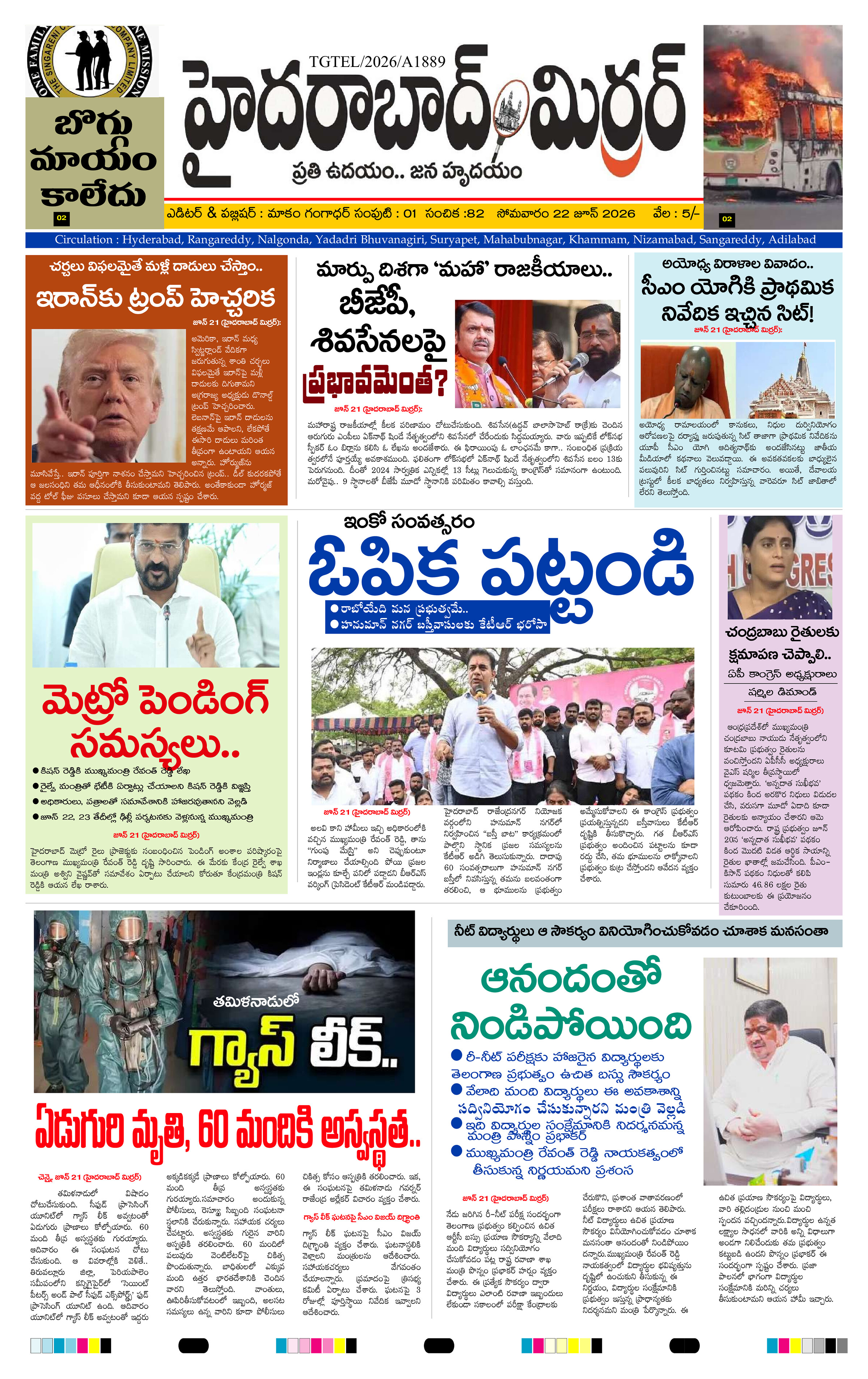 Hyderabad Mirror Telugu Daily Newspaper